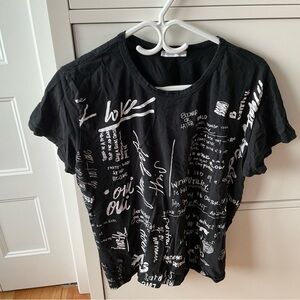 Black Graphic T-Shirt with White Text Zara